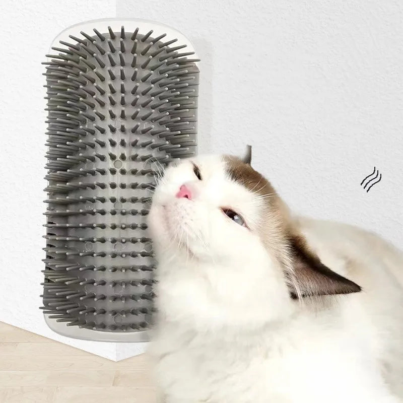 PawJoy Self-Grooming Corner Brush for Cats - with catnip